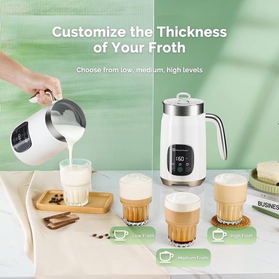 DualFro 400 Electric Milk Frother with Variable Temp and Touch Control for Latte and Hot Chocolate