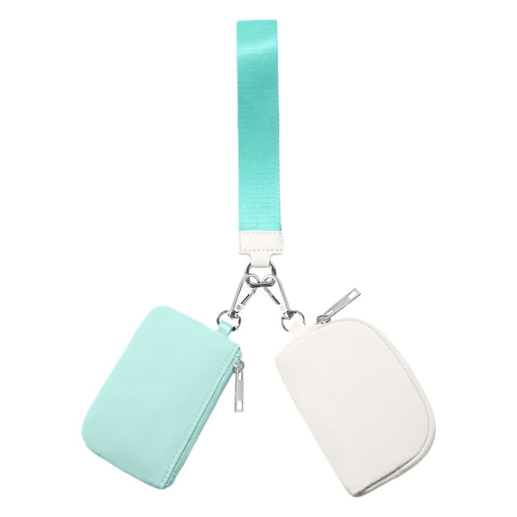 DualPouch Wristlet Mini Zip Around Keychain with Zipper Pouch, Small Travel Purse for Keys, Cards,Cashes HandFree Wallet Wristlet for Travel, Sports, Outdoors