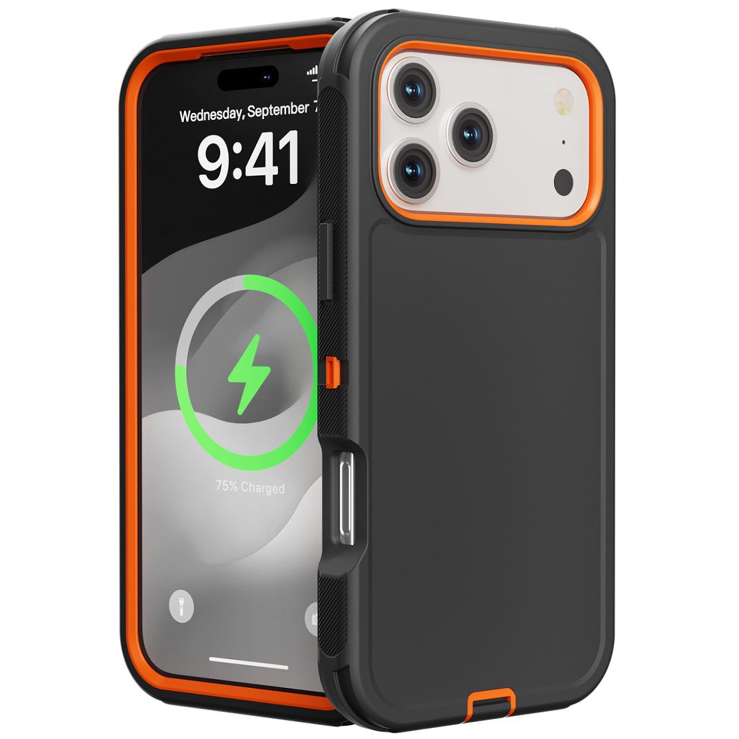 DualPro Hybrid Defense Case for iPhone 17 Pro Max - Black & Orange