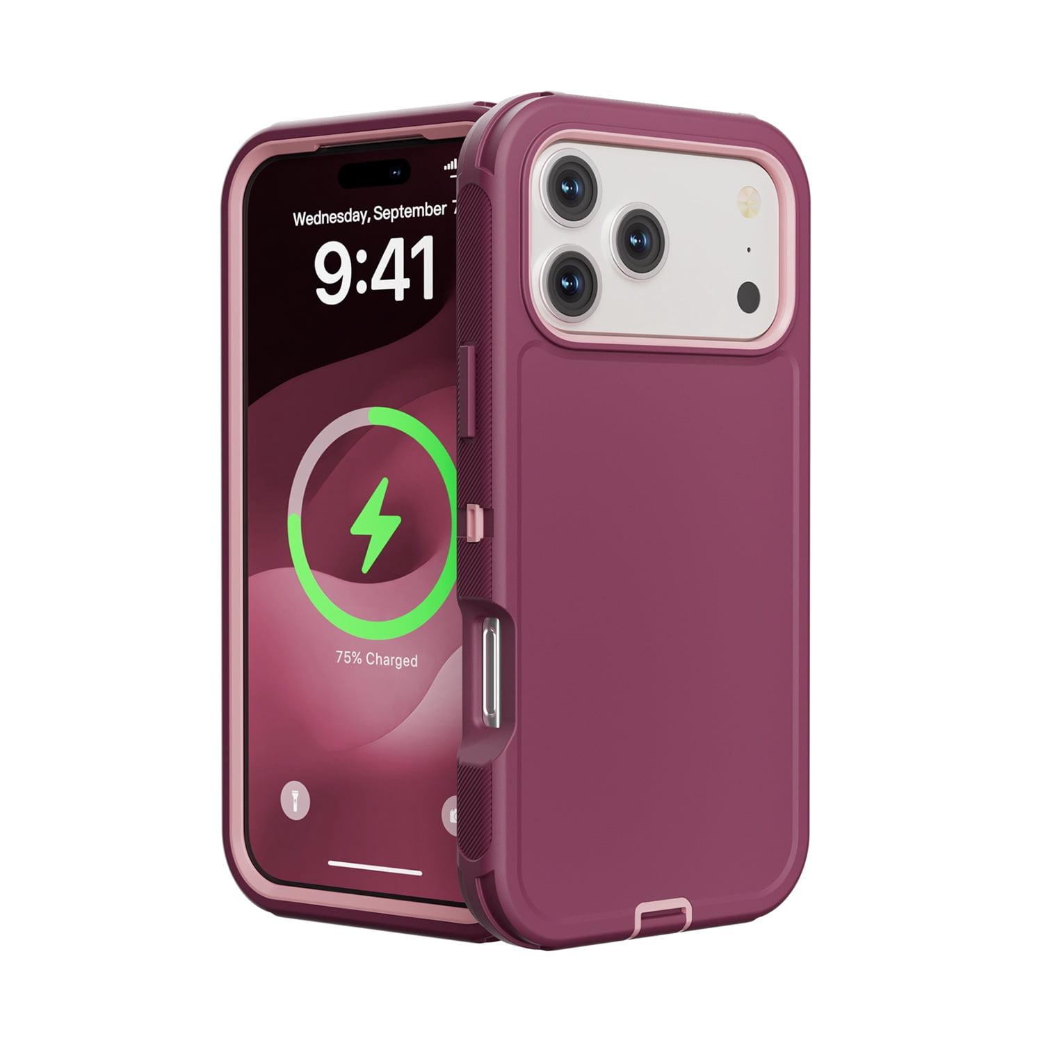DualPro Shock-Resistant Case for iPhone 17 Pro Max - Burgundy & Light Pink