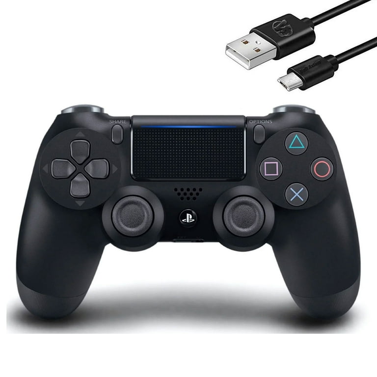 Pre Owned DualShock PlayStation 4 Wireless Controller Black Blue With Charging Cable Bundle BOLT AXTION Walmart