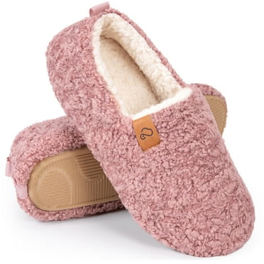 DualTop Women's Soft Curly Comfy Full Slippers Memory Foam Lightweight House Shoes Cozy Warm Loafer with Polar Fleece Lining