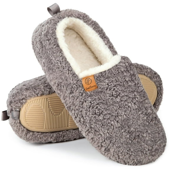 DualTop Women's Soft Curly Comfy Full Slippers Memory Foam Lightweight House Shoes Cozy Warm Loafer with Polar Fleece Lining