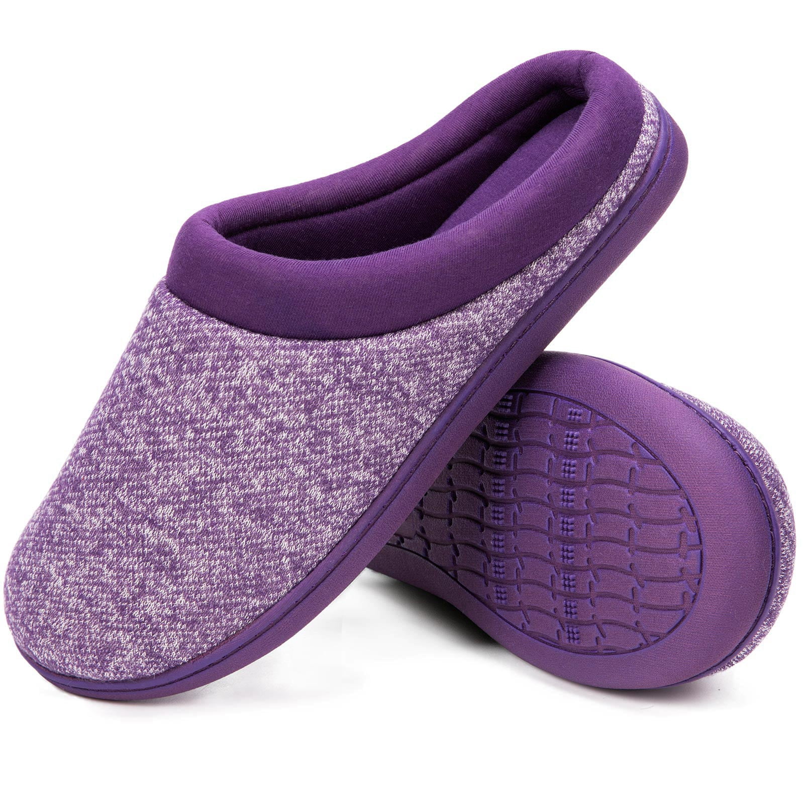 DualTop Women's Warm Cotton Knit Memory Foam Slippers Soft Yarn House ...