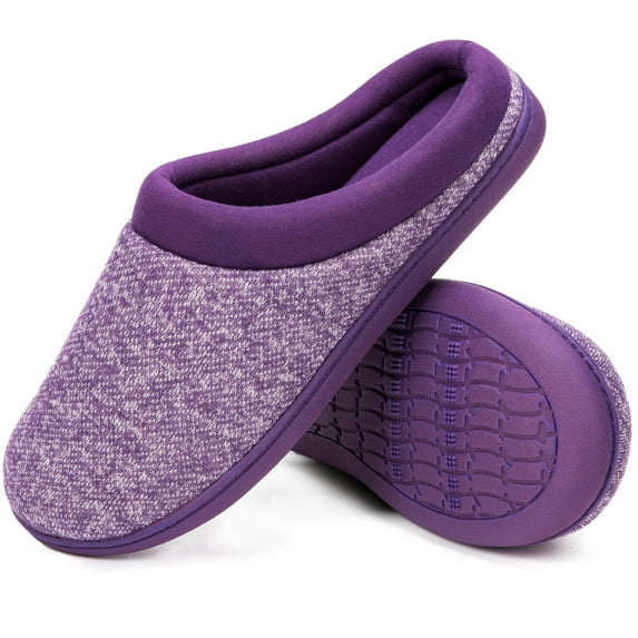 DualTop Women's Warm Cotton Knit Memory Foam Slippers Soft Yarn House Slippers with Anti Slip Sole