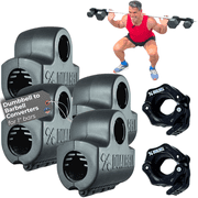 Dualbell Dumbbell Converters Superset w/Black Collars for 1" Bar- Dumbbells to Barbell Adapters