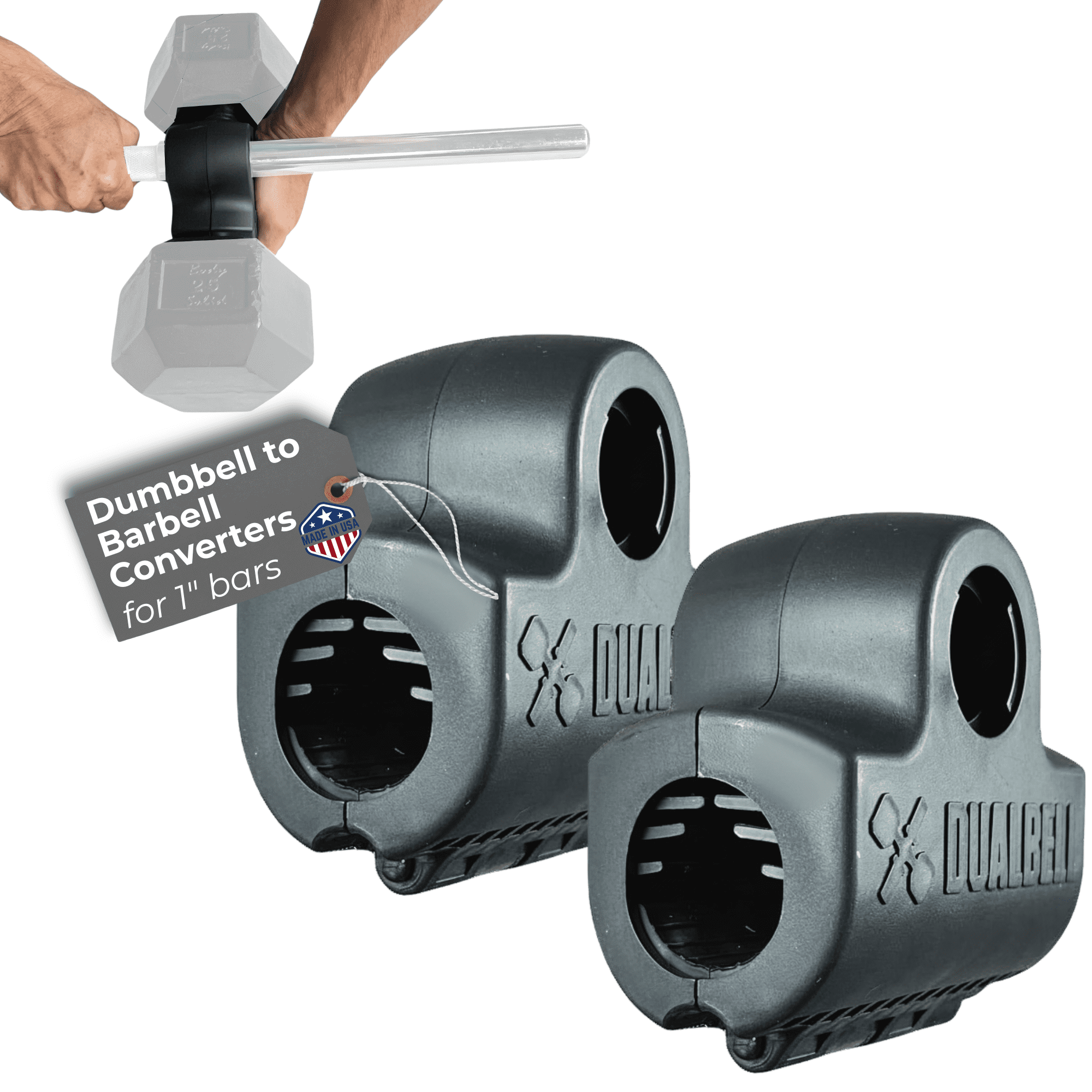 Dualbell Dumbbell Converters for 1" Bar, Barbell Adapter, Home Gym Dumbbell to Barbell Connector