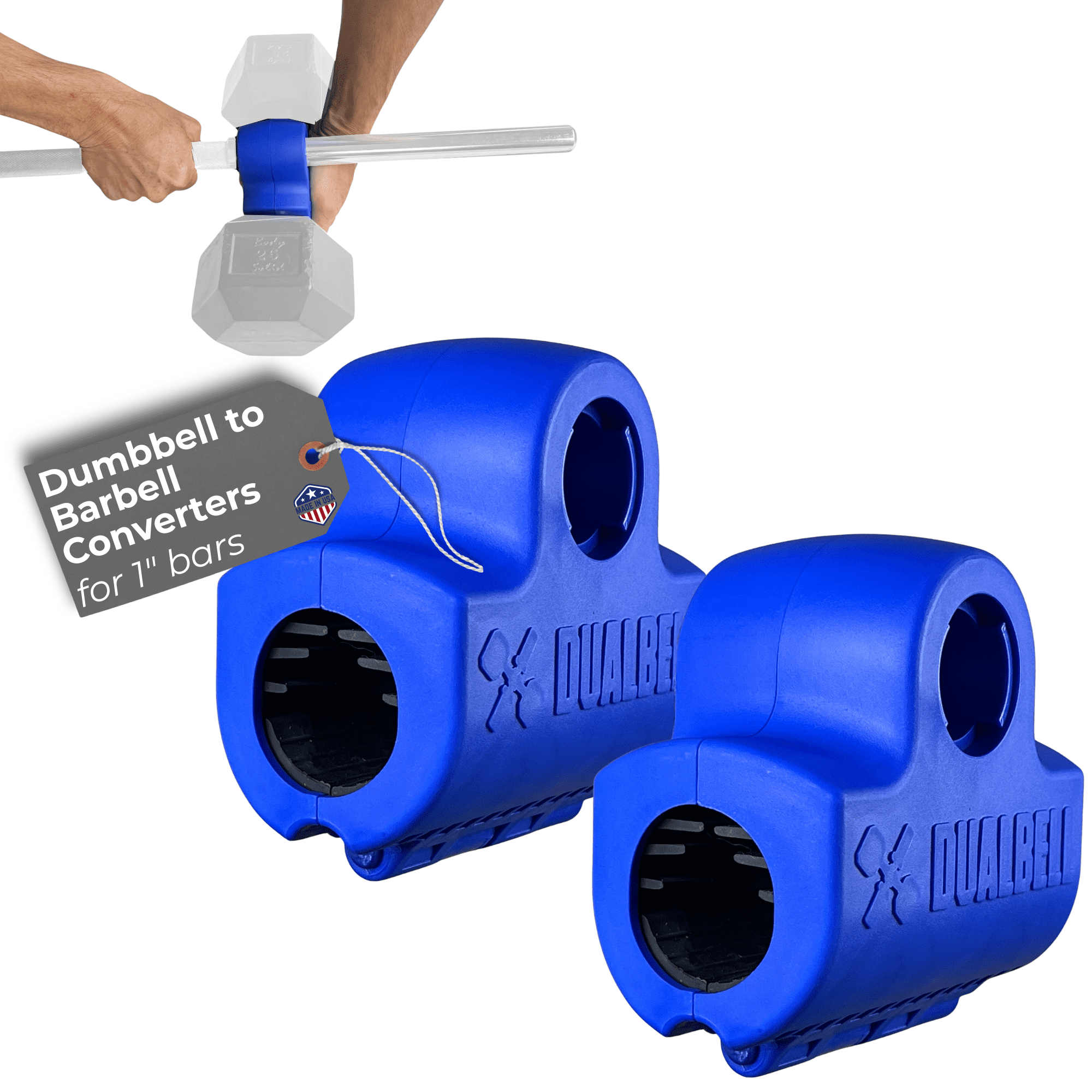 Dualbell Pair, Blue Dumbbell Barbell Converters for 1" Bar, Barbell Adapter, Home Gym Fitness