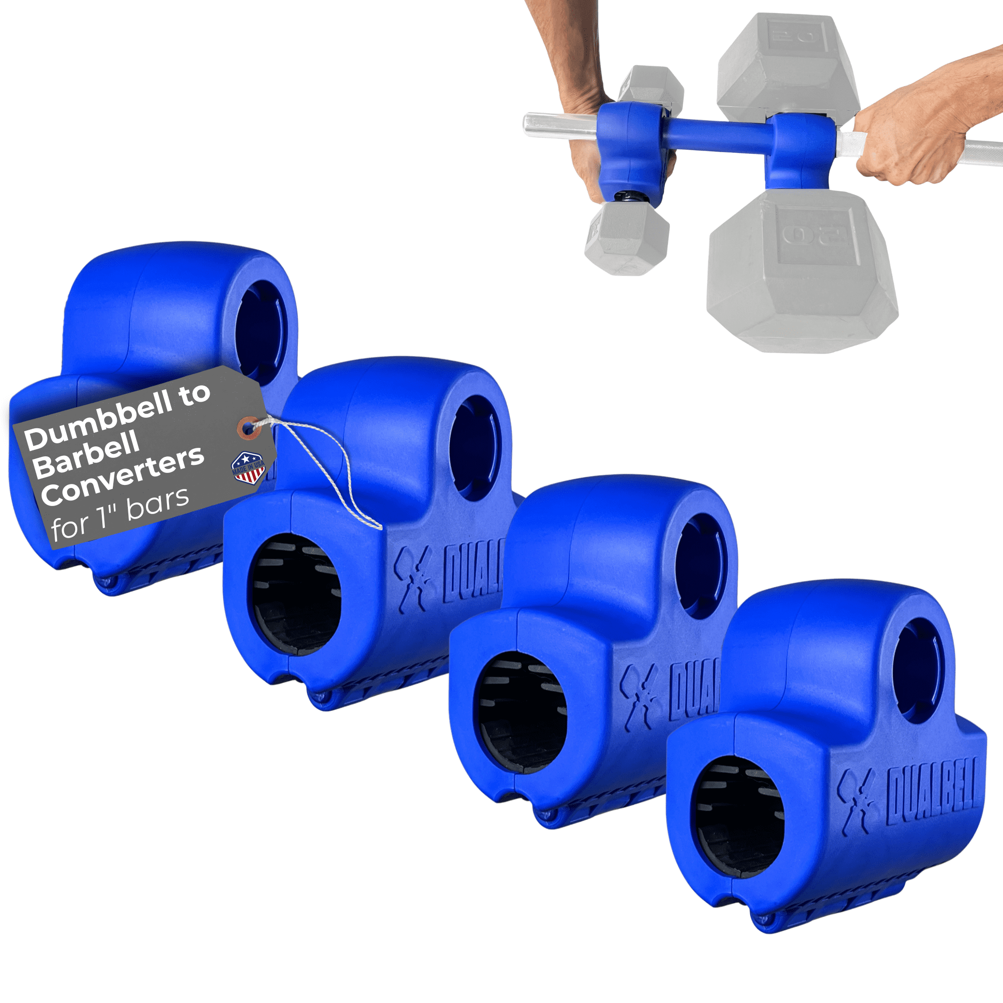 Dualbell Blue Superset- Convert Dumbbells to Barbell Adapters- for 1" Standard Bar Strength Training
