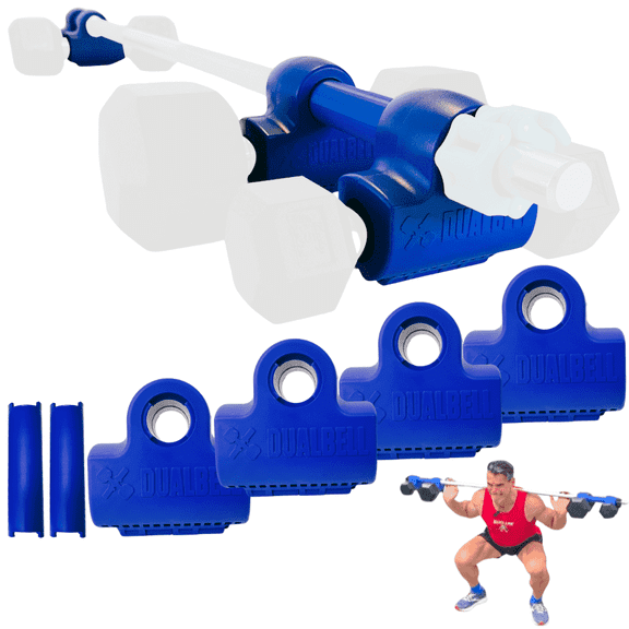 Dualbell Blue Superset- Convert Dumbbells to Barbell Adapters- for 1" Standard Bar Strength Training