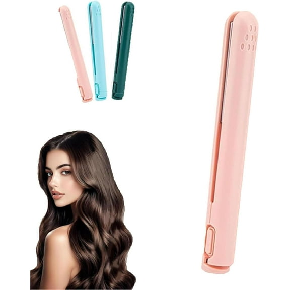 Dualglam Mini Dual-Purpose Curling Iron, Dual Glam Curling Wand & Flat Iron Hair Straightener for All Hair Types (Pink)