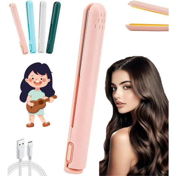 Dualglam Mini Dual-Purpose Curling Iron, Dual Glam Mini Curling Iron, 2025 New Dual Purpose Upgrade 2-in-1 Portable Curling Wand, Cozy Home Dormitory Dual Purpose (Pink)