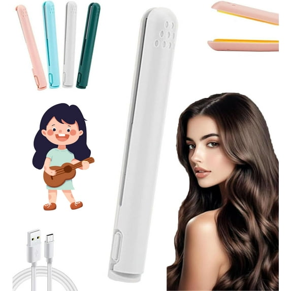Dualglam Mini Dual-Purpose Curling Iron, Dual Glam Mini Curling Iron, 2025 New Dual Purpose Upgrade 2-in-1 Portable Curling Wand, Cozy Home Dormitory Dual Purpose (White)