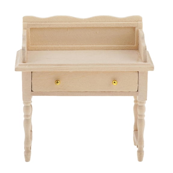 Dualoai 1/12 Dollhouse Furniture Wooden Writing Computer Desk Vanity Table With Drawer