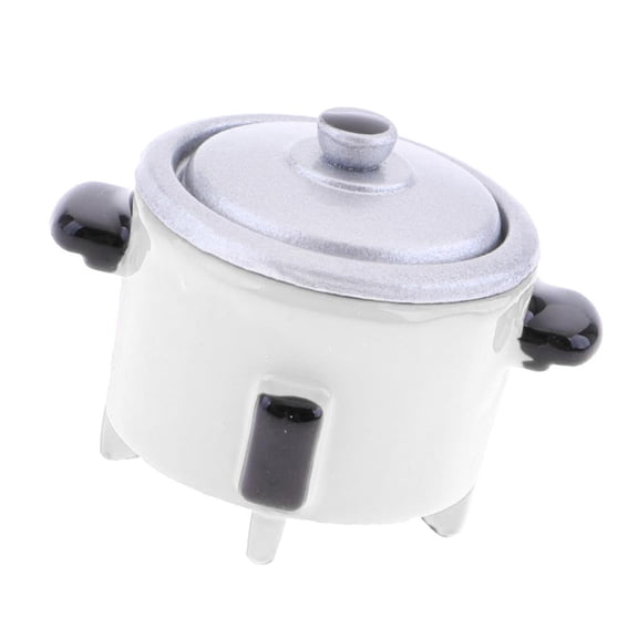 Dualoai 1/12 Dollhouse Kitchenware Electric Cooker, Metal Cookware Cooking Utensils, Dollhouse Kitchen Decorations Kit, White
