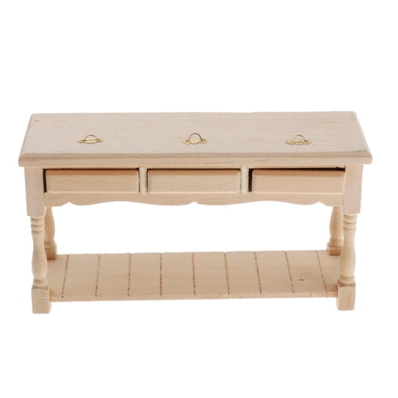 Dualoai 1/12 Dollhouse Wooden Retro Rectangular Storage Table TV Display Desk Furniture