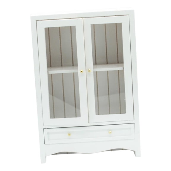 Dualoai 1/12 Miniature Wooden Display Cabinet Bookshelf Study Room Kitchen Accessory