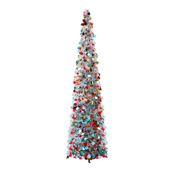 Dualoai 1.5m Artificial Christmas Tree Collapsible Pencil Christmas Trees Multicolor