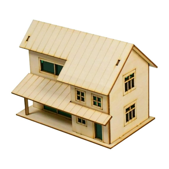 Dualoai 1/64 3D Wooden Miniature House for Landscape Layout Adults Kids Holiday Gift Style A