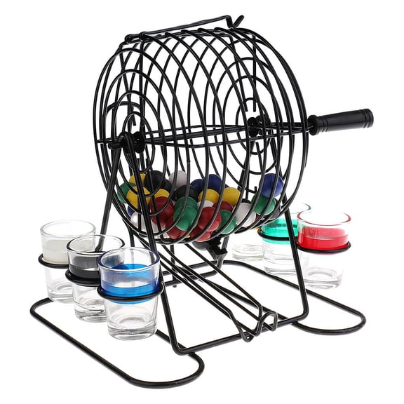 Dualoai 1 Set Bingo Game Hand Draw Lottery Machine w/ 6 Cups 48 Balls for Bar Party Home