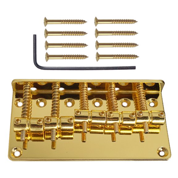 Dualoai 1 Set Electric Bass Bridge with Screws and Wrench Replacement Parts for Bass Golden