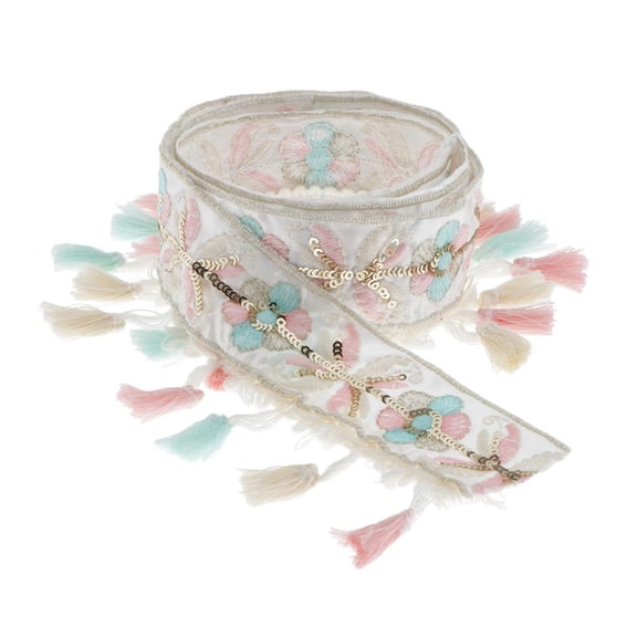 Dualoai 1 Yard Ethnic Jacquard Ribbon Trim Pom Pompom Ribbon Tassel Ribbon Pompom Lace 4cm Width