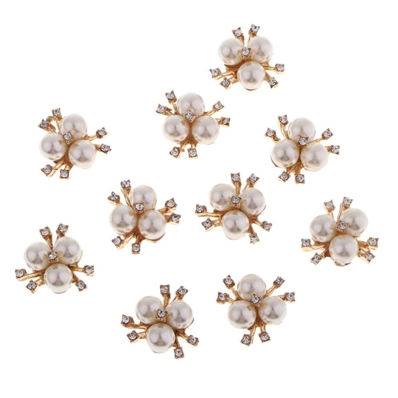 Dualoai 10 Pearl Rhinestone FlatBack Flower Button Wedding Scrapbook Embellishment Craft Rose Golden