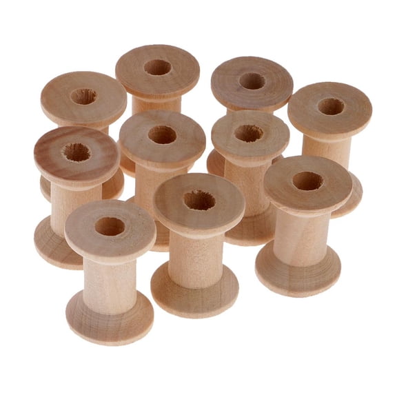 Dualoai 10 Piece Wooden Empty Sewing Bobbins Spools Sewing Thread Ribbon Holder 28x21mm