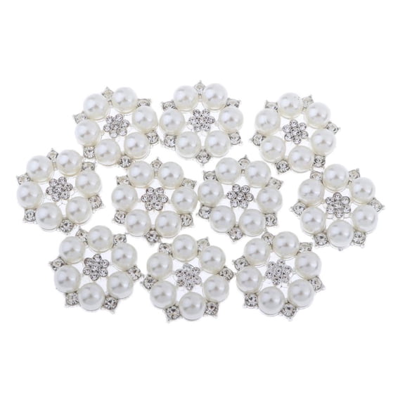 Dualoai 10 Pieces Pearls Rhinestones Button Craft Embellishment Silver