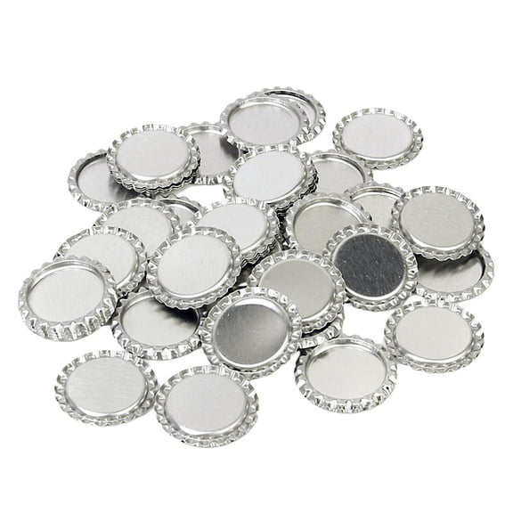 Dualoai 100Pcs Flattened Flat Steel Bottle Caps Lids Linerless Silver Tone 1" DIY Crafts