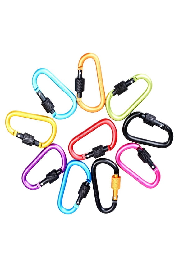 10Pieces D Ring Carabiner Screw Lock Climbing Buckle Snap Spring Clip Aluminum Alloy Hook Keychain For Camping Outdoor Activity