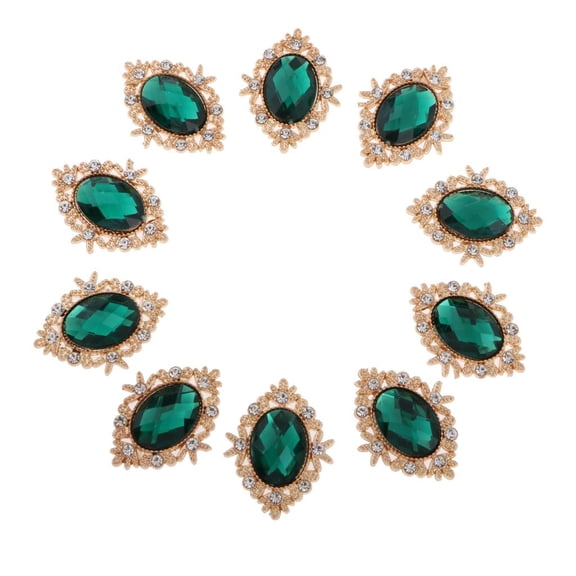 Dualoai 10pcs Imitation Buttons Flat Crystal Button Back Decoration DIY About 33 x 25 mm Green