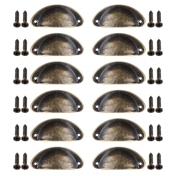 Dualoai 12 Pulls Cup Pull Handles Knobs Shell Ear-Like Handle Knobs for Cabinet Dresser Green Bronze