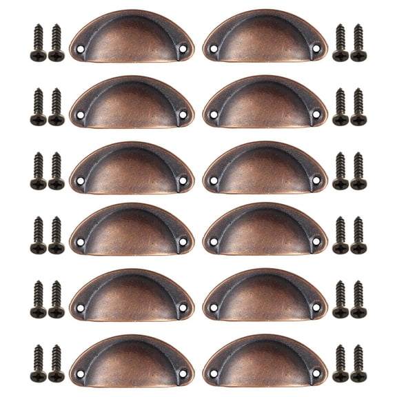 Dualoai 12 Pulls Cup Pull Handles Knobs Shell Ear-Like Handle Knobs for Cabinet Dresser Red Bronze