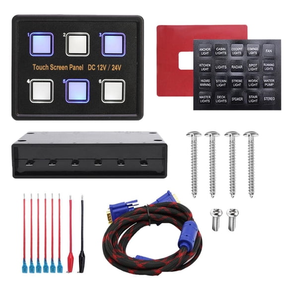 Dualoai 12V / 24V 6 Gang Blue LED Capacitive Touch Control Panel Box for Car Marine Boat