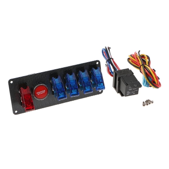 Dualoai 12V Ignition Switch Panel 6 in 1 Auto Engine Start Button LED Toggle for Racing