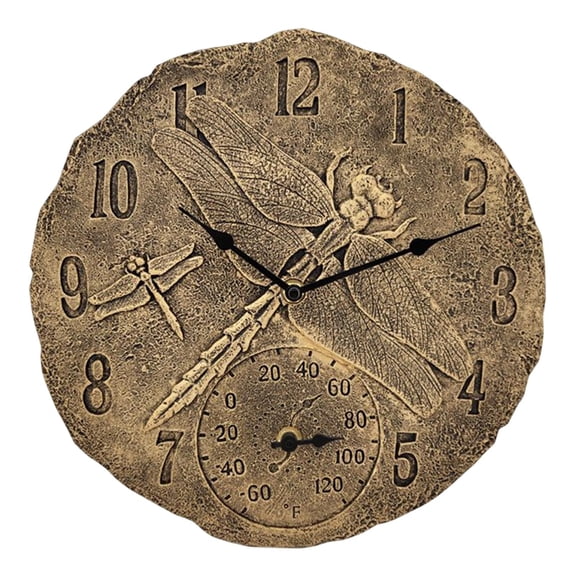 Dualoai 12inch Wall Clock Waterproof Indoor Outdoor Temperature Display Hanging Silent