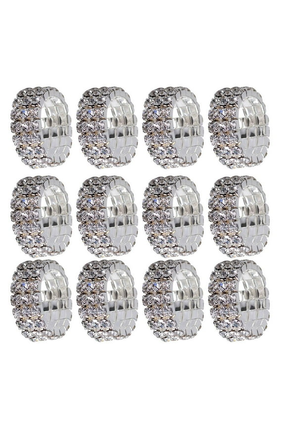 12x Multi Triple Row Rhinestone Band Ring Elastic Stretch Ring Jewelry White