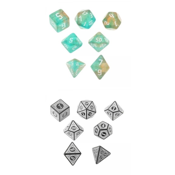 Dualoai 14Pcs Acrylic Multi Side Dice D4, D6,D8,D10 D12,D20 Digital Dice for Board Game