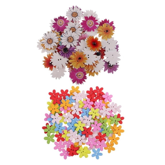 Dualoai 150Pcs Daisy Flower Wooden 2-holes Buttons For Crafts Scrapbooking 15mm 25mm