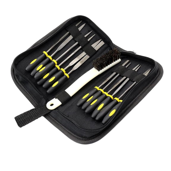 Dualoai 15Pcs Mini Assorted Wood Rasp Set Steel Needle Files Trimming File With Brush