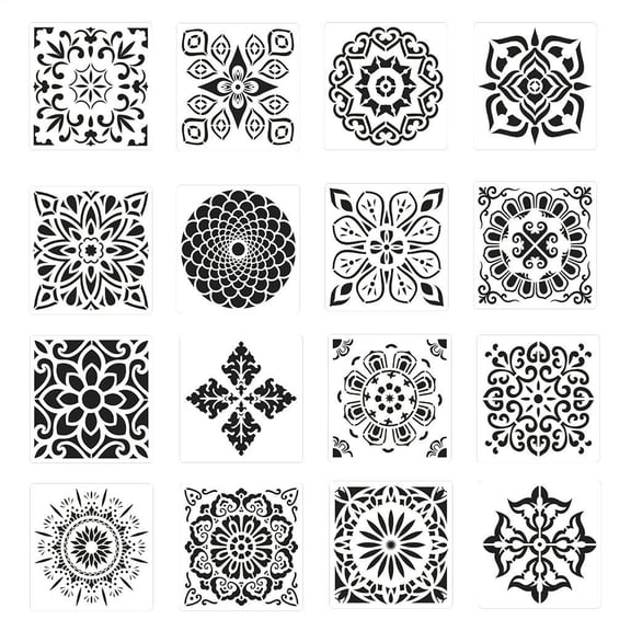 Dualoai 16 Pack Painting Template Reusable Mandala Templates Floor Wall Tile Paint White