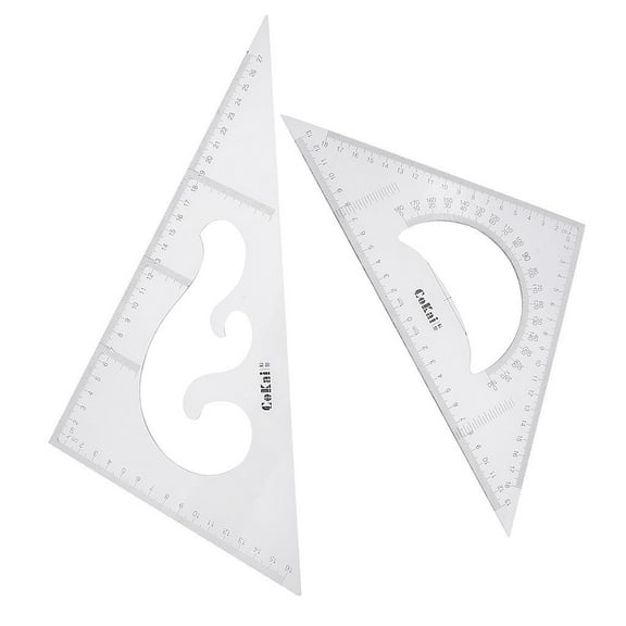 Dualoai 2 Pack 45/60 Degree Geometry Triangle Ruler Drawing Drafting Set Clear 30cm