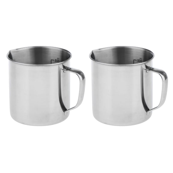 Dualoai 2 Pcs 1/2L Stainless Steel Coffee Milk Measuring Jug Measure Cup with Handle