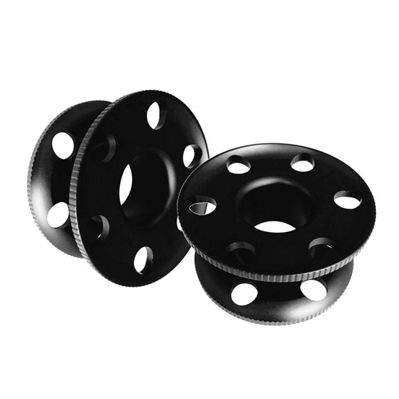 Dualoai 2 Pcs Black Aluminum Alloy Finger Reel Wreck Scuba Diving Tech Spool Guide Line Spool Snorkeling Gear Accessories