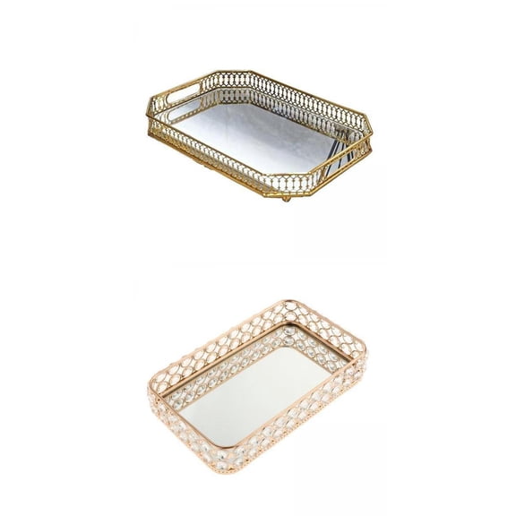 Dualoai 2 Pcs Crystal Tray Decorative Organizer Dessert Serving Plate Home Decor,