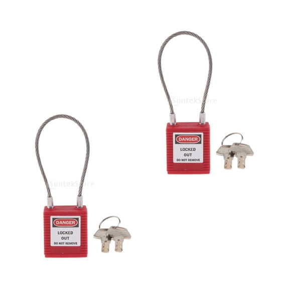 Dualoai 2 Pcs Red Safety Padlock Lockout Tagout Lock Cable Keyed Padlock, Nylon &