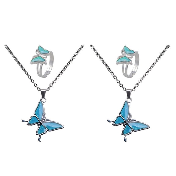 Dualoai 2 Pieces Butterfly Color Change Mood Emotion Necklace Jewelry Set Mood Chain