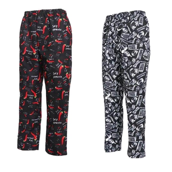 Dualoai 2 Pieces Cook Trousers Kitchen Catering Cotton Baggy Chef Pants Workwear Uniform