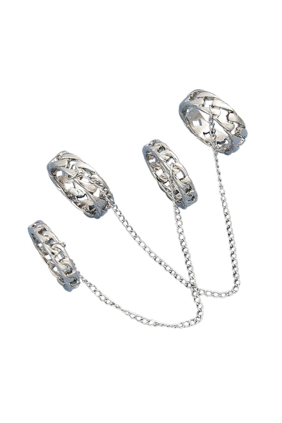 2 Pieces Novelty Chain Finger Rings Punk Ring Multi-Layer Cool Stackable Ring Set Girlfriend Teen Ring Jewelry Women Men Gifts
